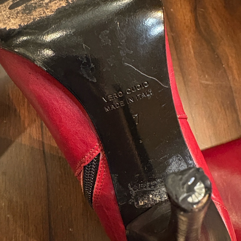 💋Charles David ♥️ Red Leather Stiletto Heeled Pointy Zippered Boots - Picture 6 of 16